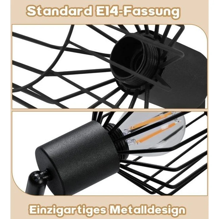 Nettlife Deckenstrahler Vintage Schwarz/Weiß 1/2/3/4/6 Flamming E14 industriell Wohnzimmer, Drehbar 350°, LED wechselbar, Flur Küchen Schlafzimmer – Bild 4