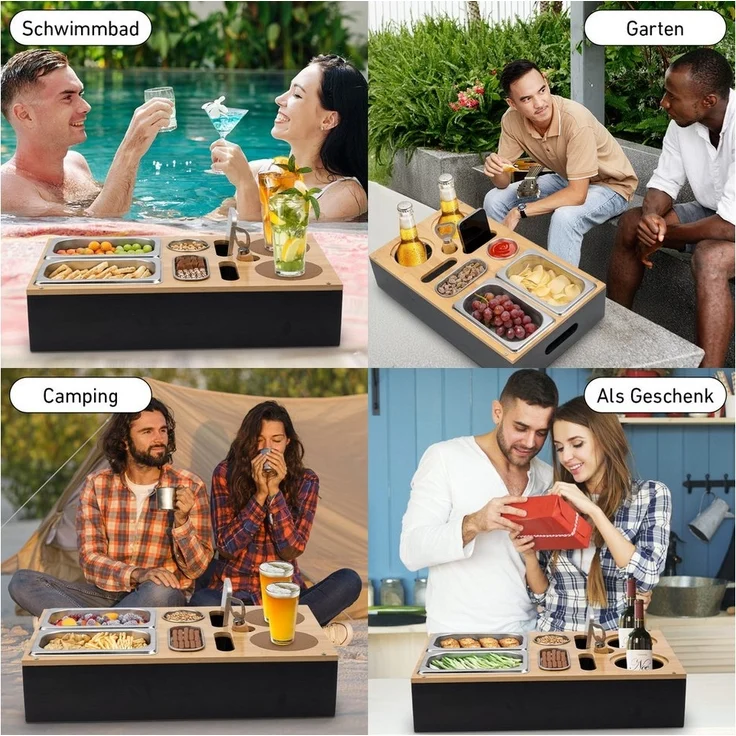 Homewit Tabletttisch Couchbar Snackbox mit zwei Snackschalen für Kinoabende Fußballspiele (1-St), Sofatablett, mit Saucenschalen, Flaschenhalterung für Becher Gläser – Bild 3