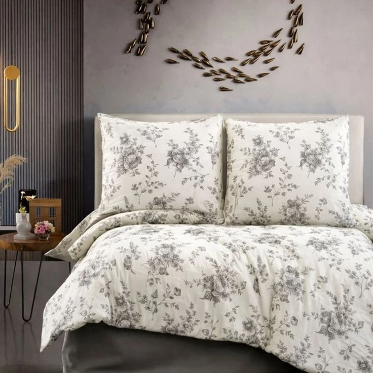 ZIRVEHOME Bettwäsche Baumwolle Bettwäsche-Set Beige Bettbezug Schwarz geblümt Evla V1, Renforce, 4 teilig, Baumwolle Bettbezug Beige mit Blumenmuster in Schwarztönen – Bild 4