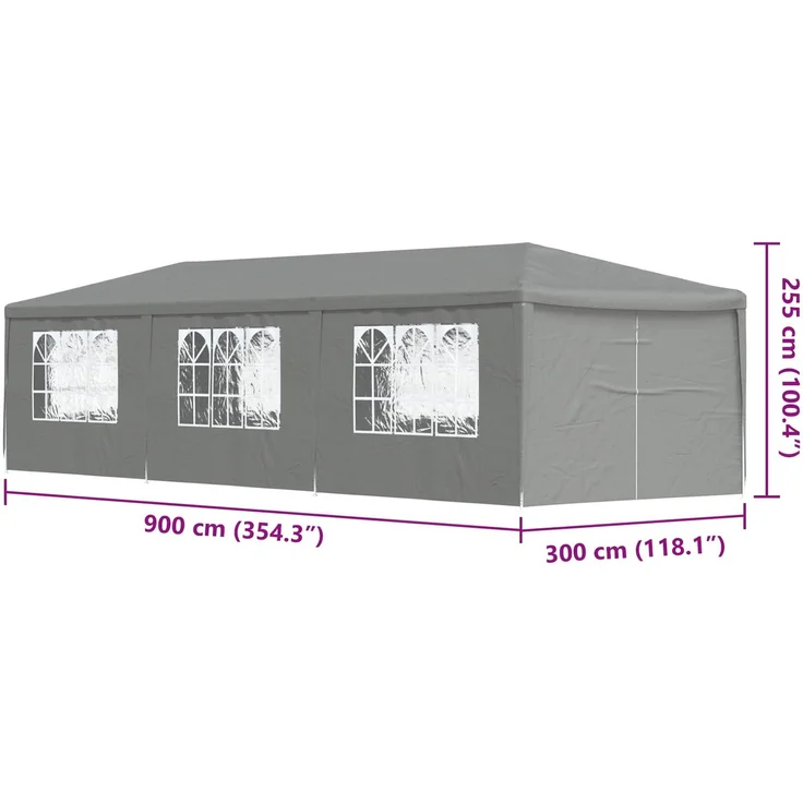 vidaXL Party-Zelt 900 x 300 x 255 cm Hellgrau PE und Stahl 42033001 – Bild 9