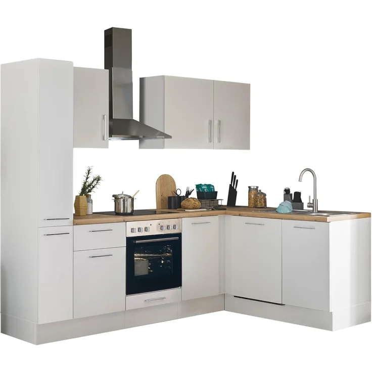 Turin L Eckküche 250 x 211 x 60 cm, weiß - Basic Küchengeräte - Moderne, geräumige Küche in Artisan-Eiche Optik mit viel Stauraum – Bild 1