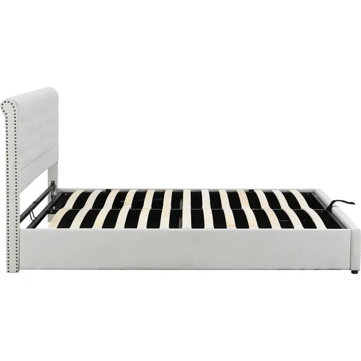 Stauraumbett Doppelbett mit Lattenrost und Bettkasten, 180x200 cm, gepolsterter Kopfteil, Leinen – Bild 7