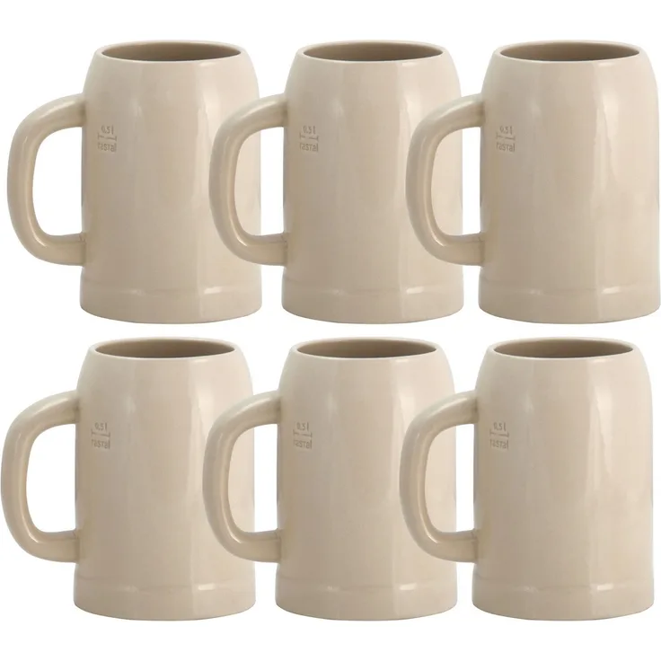 6er Set Grenzauer-Bierkrug Humpen 0,5 Liter mit Eichstrich Steinkrug 500ml 50cl