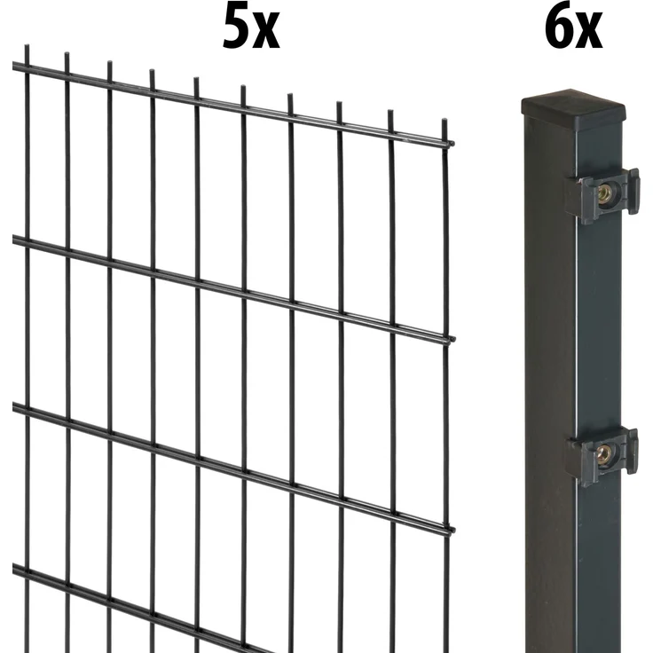 Garden 'N' More Doppelstabmattenzaun Set excellent, 183 cm hoch, anthrazit, 5 Elemente für 10 m, 6 Pfosten – Bild 2