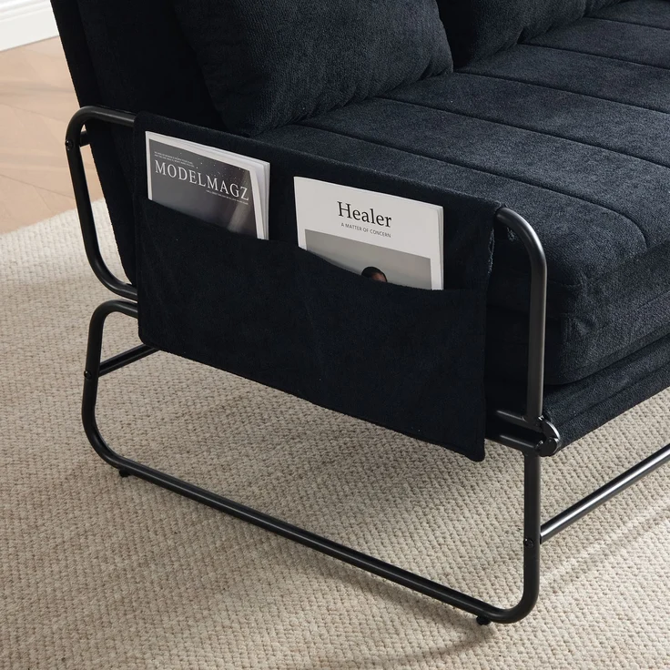 ZUBALIYA Schlafsofa 85x92 cm, mit Stauraum, mit Chenille - Bezug, mit breiten Armlehnen, mit Schaumstoffpolsterung, Schwarz – Bild 17