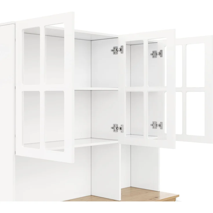 Vitrinenschrank 200x120x38 cm mit App-gesteuerter LED-Beleuchtung, Weiß-Eiche – Bild 8