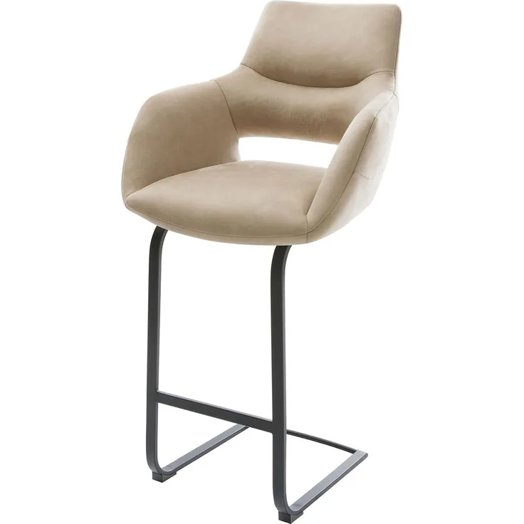 Barstuhl Yago-Flex Mikrofaser Beige Vintage Freischwinger Flach Metall Schwarz Taschenfederkern