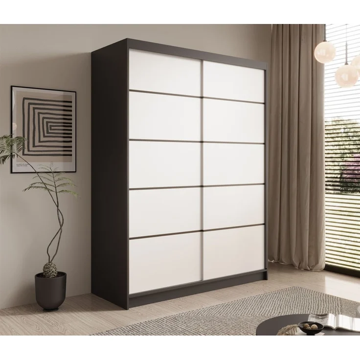 Schiebetürenschrank Schrank CALNT Schwarz- Weiß matt 150x200x58 cm – Bild 1