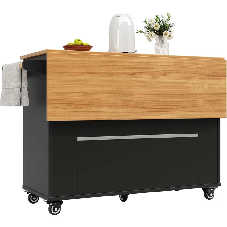 Abrihome Küchenwagen mit Stauraum und Rollen, Schwarz, 88x70x133 cm – Bild 4