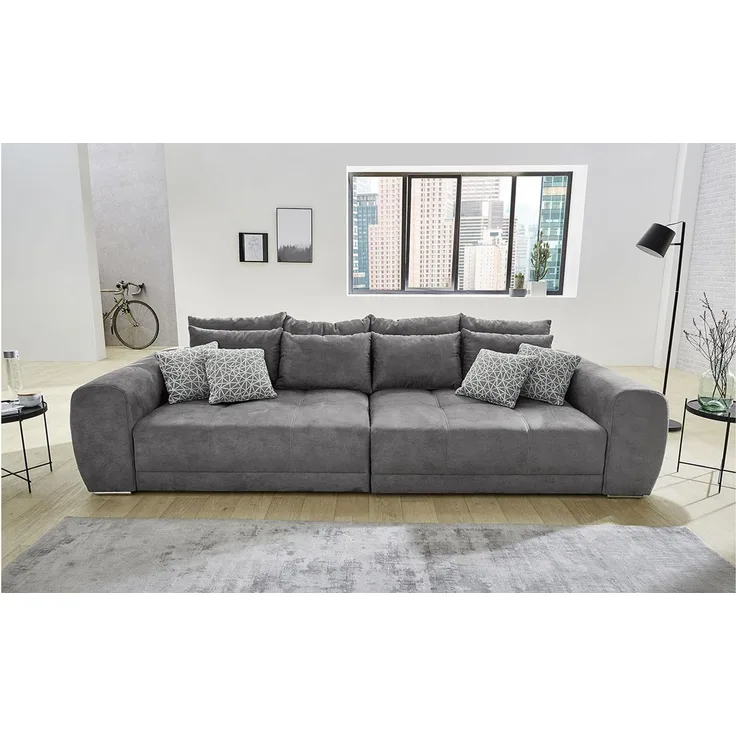 Big Sofa 'MOLDAU XXL' mit Kissen, Microfaser dunkelgrau