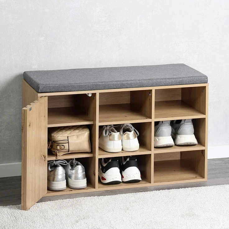 KESPER 1594613 Schuhschrank mit Sitzkissen, braun, Spanplatte FSC, 76 x 29,5 x 48 cm – Bild 3