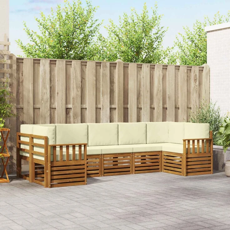 vidaXL Outdoor-Sofagarnitur 7 stk. 7-Sitzer Natur und Creme 3375400 – Bild 1