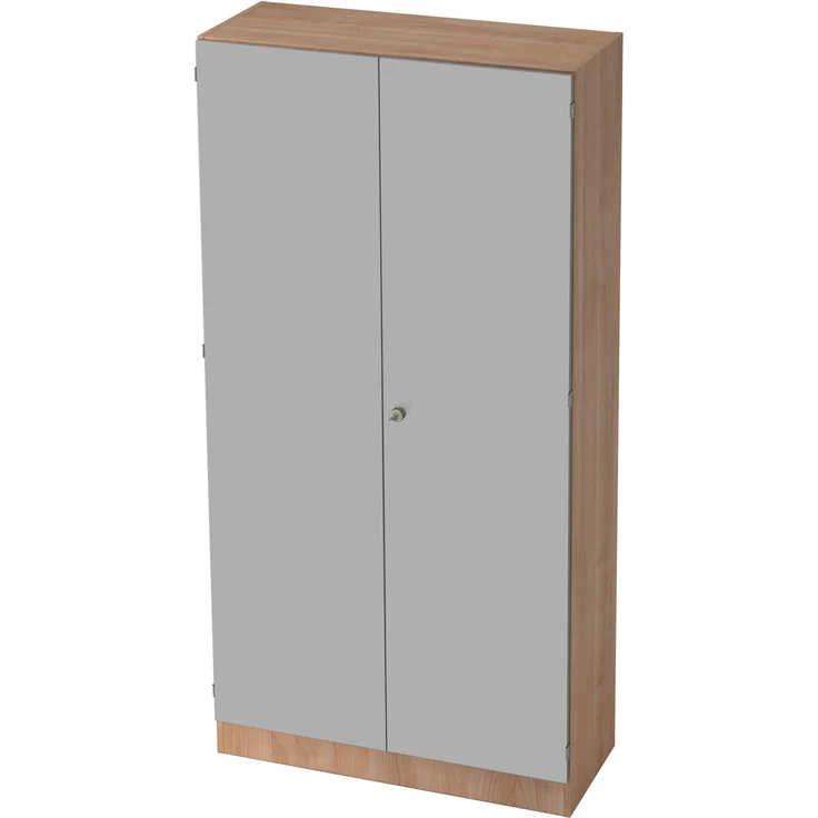 bümö office Aktenschrank abschließbar, 100 cm breit, 5 Ordnerhöhen, Nussbaum/Silber - breiter Büroschrank mit Flügeltüren, 4 verstellbaren Fachböden und Sockel, 6910-N-S-SG – Bild 1