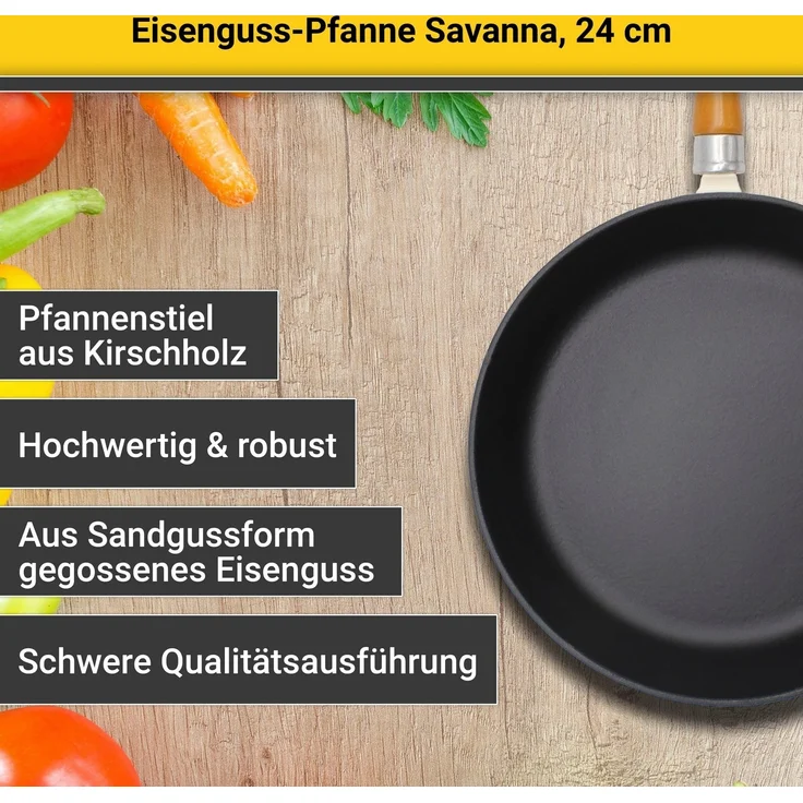 Krüger Bratpfanne Einsenguss Pfanne SAVANNA, Gusseisen (1-tlg), für Induktions-Kochfelder geeignet – Bild 3