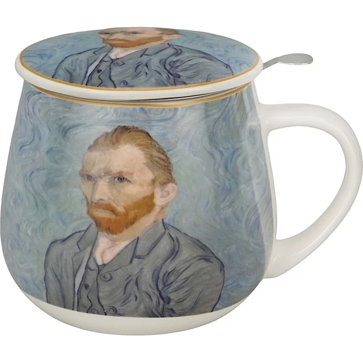 DUO ART GALLERY Fassbecher 430 ml mit Teesieb PORTRAIT OF Van Gogh, New Bone China Porzellan – Bild 2