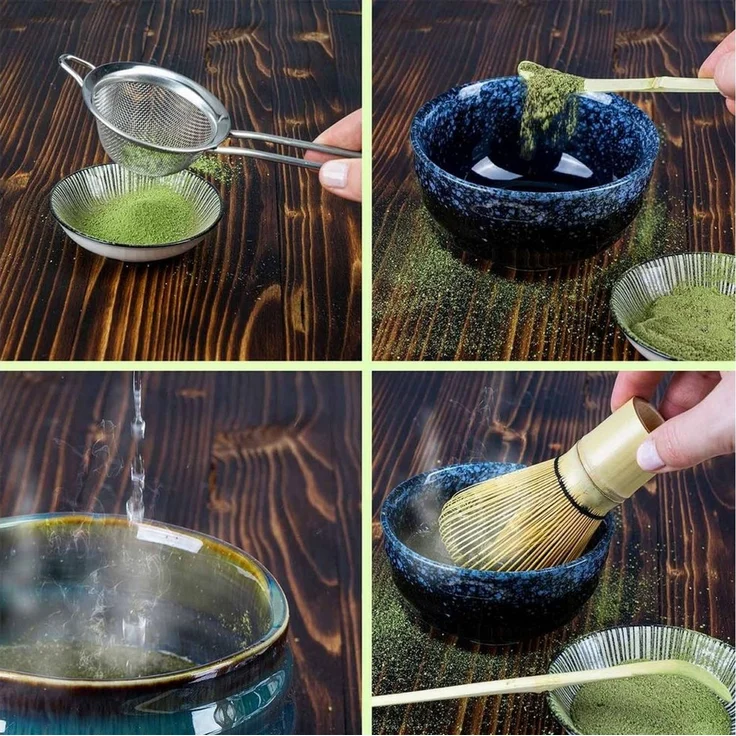 Dimono Teeglas DIMONO Matcha Tee Set–Teezubereitung Set mit Chasen, Schale & Zubehör, Japanische Tee-Schale Matchaschale aus gebranntem Ton – Bild 3