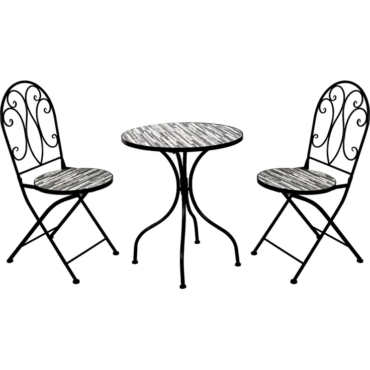 3tlg. Mosaik Sitzgruppe Gartengarnitur Bistroset Ø60cm Steinoptik