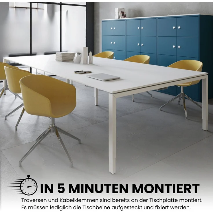 Bisley Cito Konferenztisch höhenverstellbar 240x120 cm, Tischplatte in Ahorn, U-Gestell in Silber - Besprechungstisch & Meetingtisch, großer Chef Schreibtisch XXL-Tisch, DUH2412-MP-355 – Bild 4