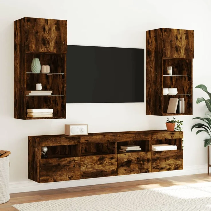 TV-Wandschrank, Fernsehschrank mit LED-Leuchten Räuchereiche 40x30x40 cm – Bild 6