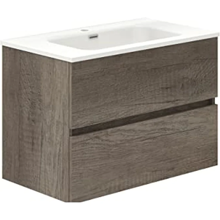 Baikal Badezimmerschrank, Zwei Schubladen, Wandmontage, mit Waschbecken, Melamin 16, montiert, Möbel 70 cm, Nebraska, ohne Spiegel – Bild 2