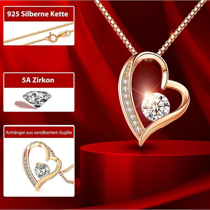 Ewige Rose Geschenkbox mit Halskette, Forever Red Rose 925 Sterling Silber – Bild 4