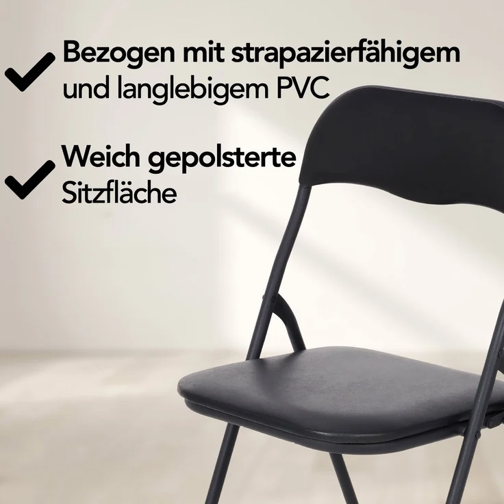 Brixy 2er Set Klappstühle - Klappstühle - PVC - Esstischstühle - Klappstühle - 43 x 47 x 80 cm - Stühle - Schwarz – Bild 3