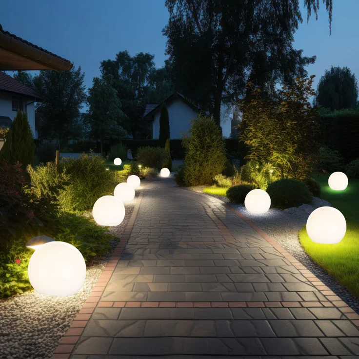 7er Set LED Solarkugel weiß, Erdspieß, DxH 10x38 cm – Bild 6