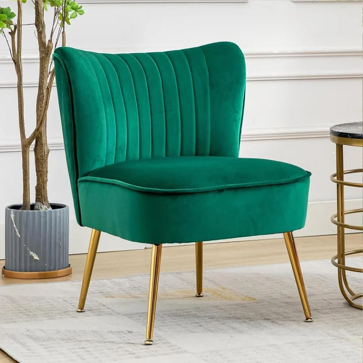 Sessel Loungesessel Ohrensessel Samt Metallbeine Grün – Bild 1