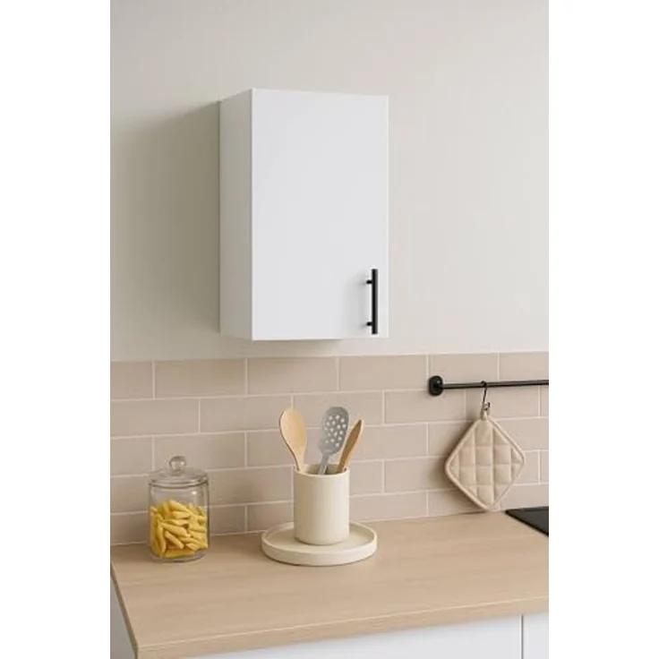 Dmora - Hängeschrank 1 Tür Este, Wandregal, Multifunktionshilfe-Schrank, 40x34 h59 cm, Weiß – Bild 1