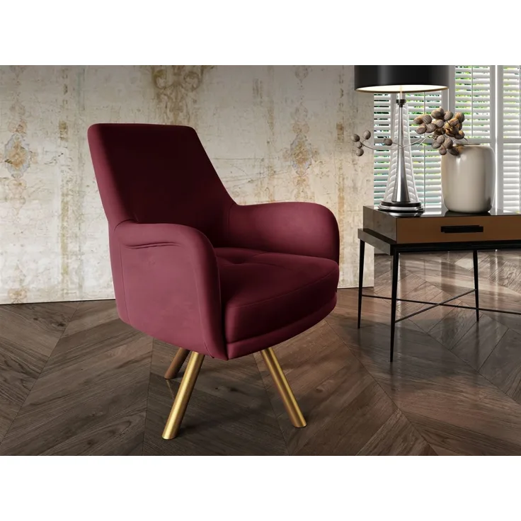 Sessel Drehsessel VALERIE in Stoff Stoff Elisa Velvet Bordeauxrot