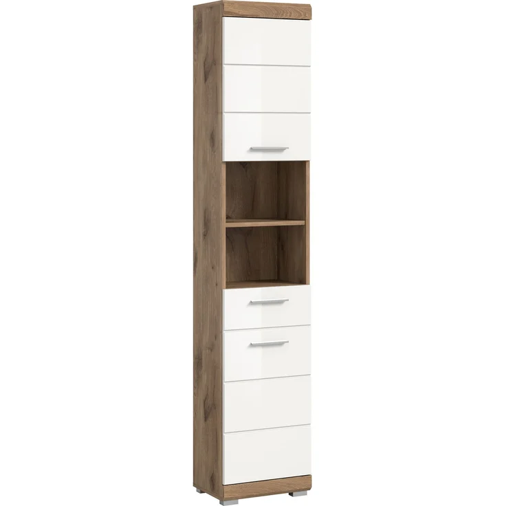 Xonox Wave Hochschrank (B/H/T 37x191x31 cm) weiß Hochglanz tiefzieh und Nox Oak Nachbildung