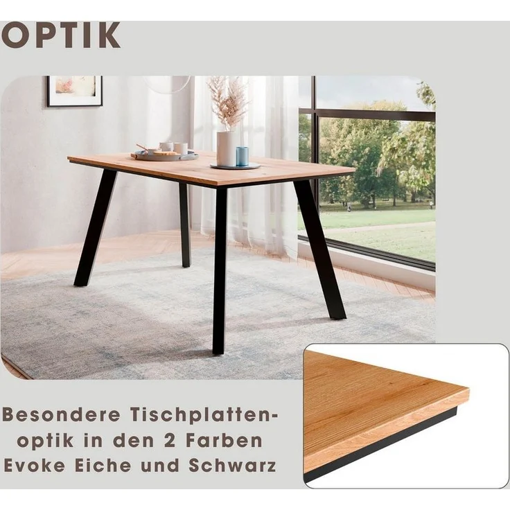 OTTO home Esstisch Genf, extra viel Beinfreiheit, natürliches Eichedekor, pflegeleichter Küchentisch, Breite 140 cm, Evoke Eichenachbildung – Bild 2