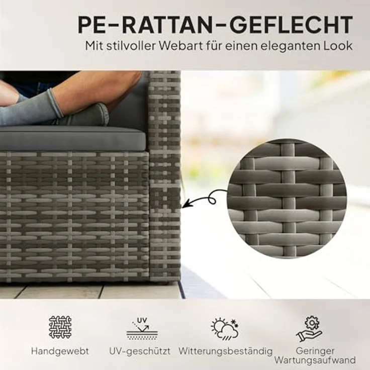 Outsunny Gartensofa mit Kissen, Klappbar Seitentabletts, Loungesofa 1 Teile, für Garten Terrasse Balkon, Poly Rattan Hellgrau – Bild 6
