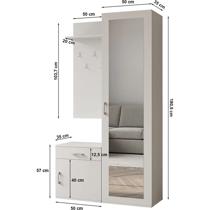AX LIVING Garderobe mit Spiegel Magnola – 100 cm Breit, Artisan & Weiß – Bild 4