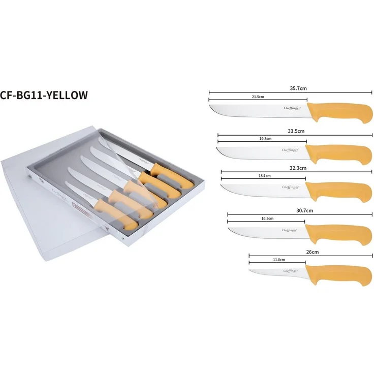 Messer BBQ Grill Fleischmesser Kochmesser Set 5-tlg. Cheffinger CF-BG11 gelb – Bild 1