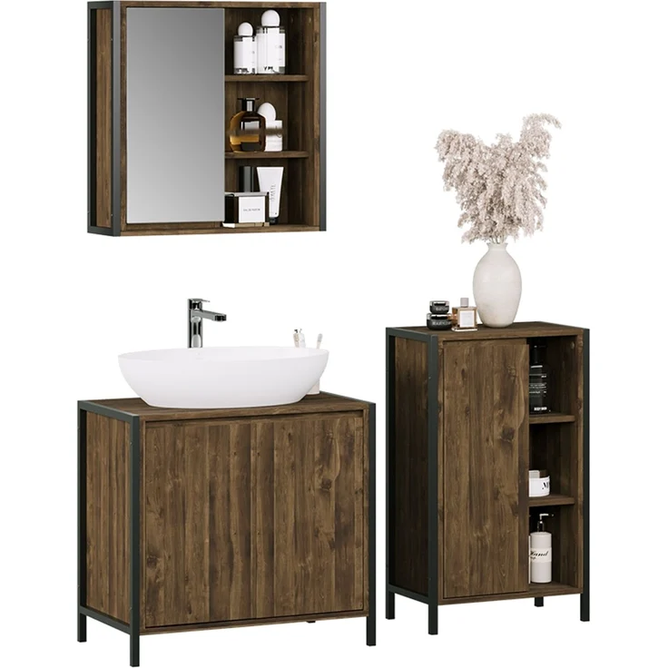 Badmöbel-Set Naola Eiche/Schwarz 3-teilig Vicco – Bild 6