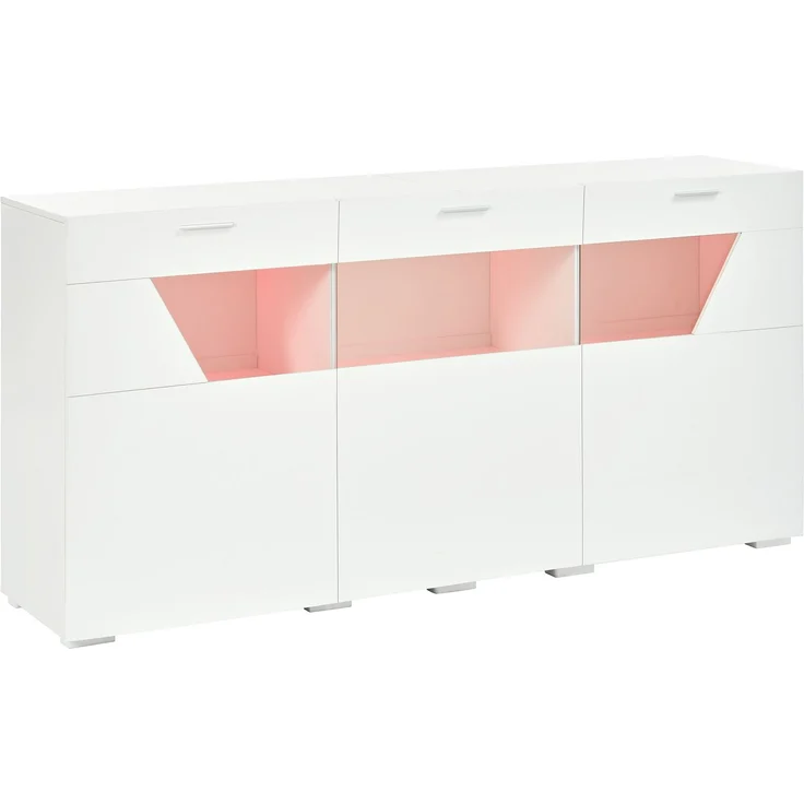 ZUBALIYA Sideboard 160x38x78 cm, mit LED-Beleuchtung, Hochglanz, mit 3 Türen, aus Spanplatte, Weiß – Bild 24