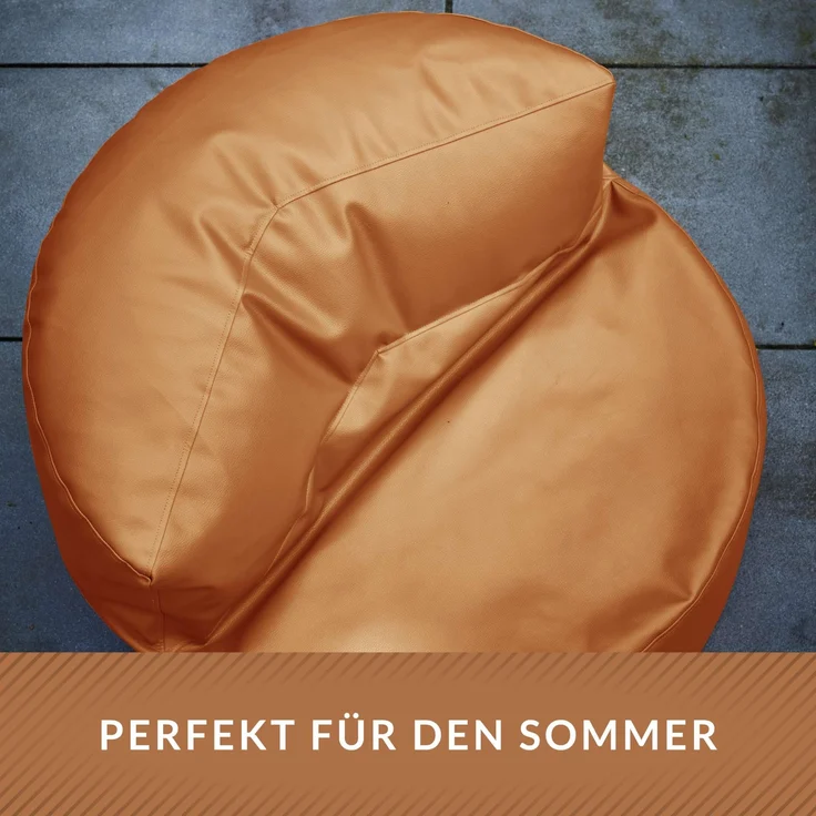 Green Bean Sitzsack Sofa aus Kunstleder mit EPS Perlen Füllung - Lounge im Sitzsack-Design 90 x 50 cm mit ergonomischer Rückenlehne - Cognac – Bild 6