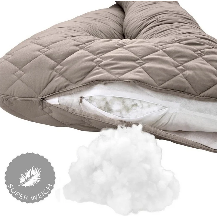 SEI Design Seitenschläferkissen Bodypillow - Körperkissen taupe, Seitenschläferkissen mit Bezug, 1-tlg, Schwangerschaftskissen gesteppt, 2x Reißverschluss – Bild 2