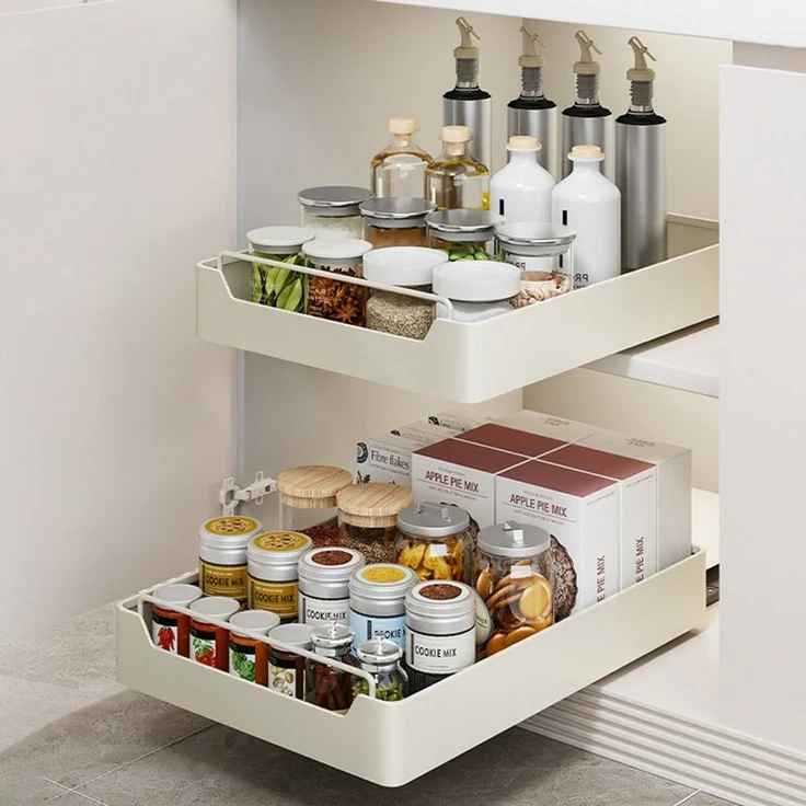 GarveeMore Küchenorganizer-Set Creperture-Teleskopauszug Ausziehbarer Schrank-Organisator Pantry Küch, Schubladenregal mit Dämpfungsführung Geräuschlos ausschiebbare Regale – Bild 3