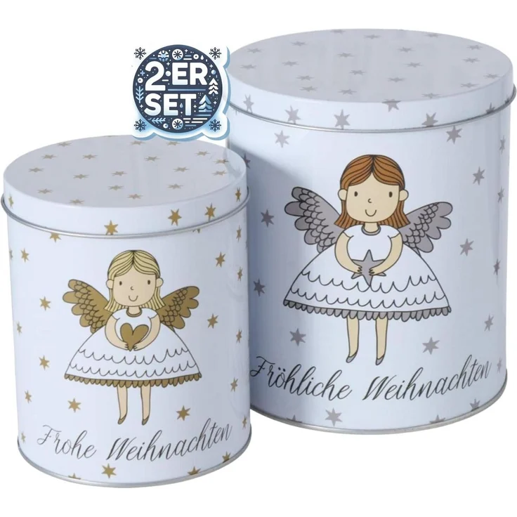 BOLTZE Keksdose 2er Set Metall Keksdose Plätzchendose Engel Fröhliche Weihnachten V19, (2-tlg) – Bild 5