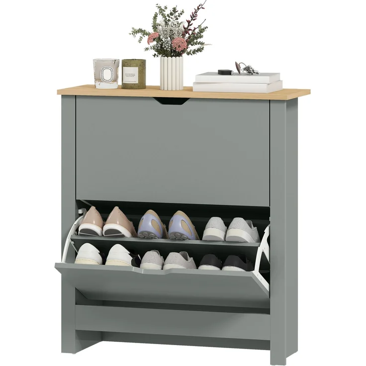 Schuhschrank mit 2 Klappfächern, verstellbare Trennwand für 8-12 Paar Schuhe, 72 x 26 x 80 cm, Hellgrau--Hellgrau--80x26x72cm--YOUDENOVA – Bild 2