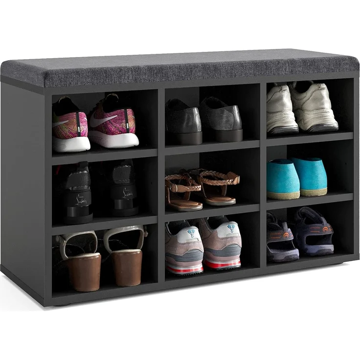 KOMTO Schuhbank mit Sitzfläche - Schuhregal Schwarz 80 x 50 x 30 cm Schuhschrank mit Sitzbank Flur Bank mit Stauraum Garderobenbank Sofia – Bild 1
