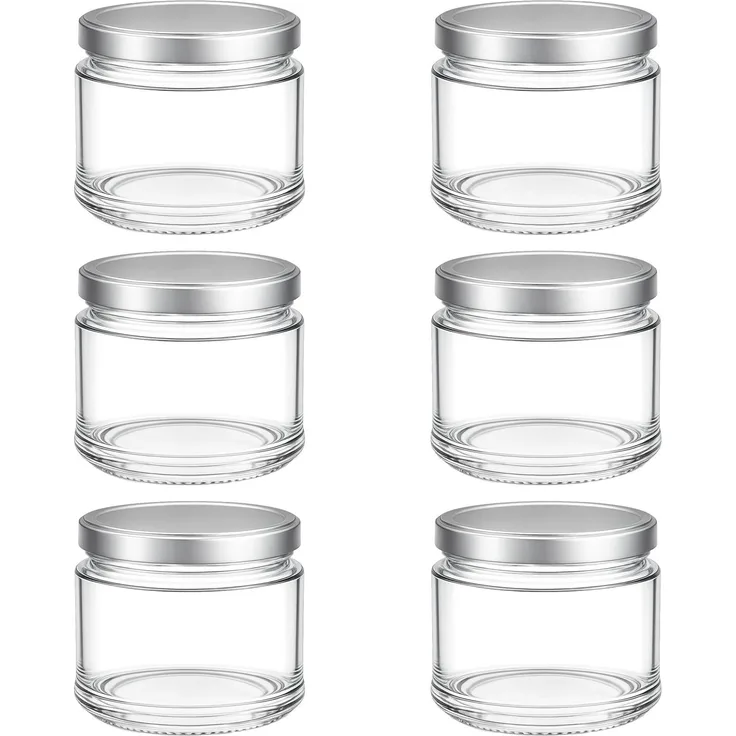 hocz 6x Marmeladengläser 200 ml | mit Deckel Silber TO 66 | Einmachgläser mit Schraubdeckel zum befüllen | Sturzgläser für Marmelade Schraubgläser | leere Gläser Set | 6 Stück