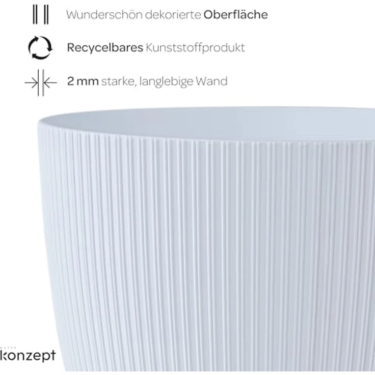 KONZEPT Blumentopf groß, gerillte Struktur 26/30cm, Übertöpfe für Zimmerpflanzen, aus Kunststoff ideal für Wohnzimmer, Küche und Balkon – Bild 6