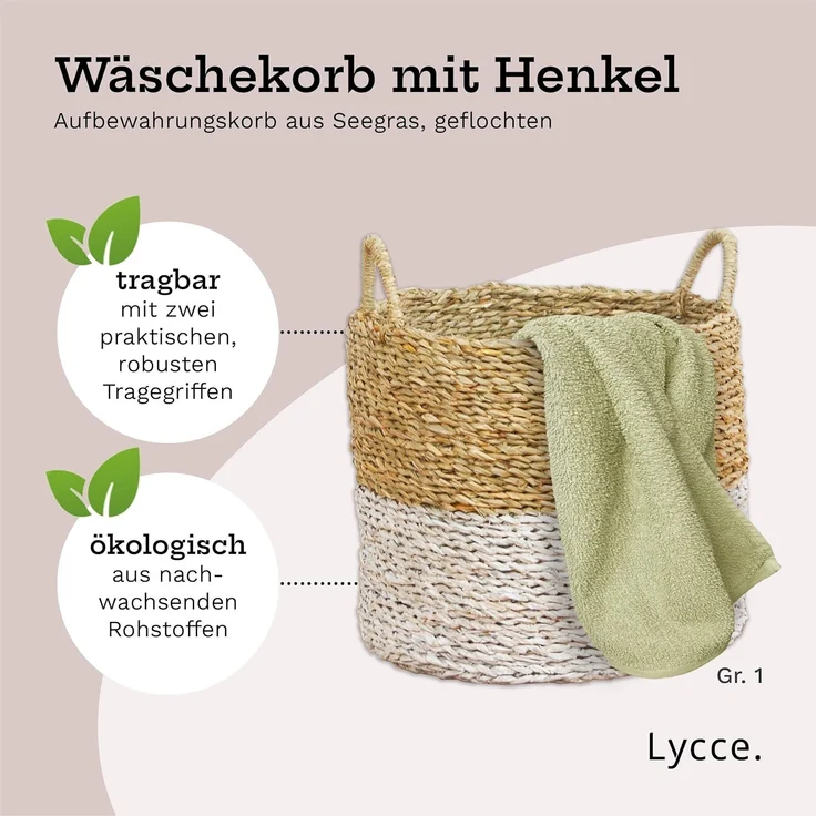 Lycce Wäschebox AUFBEWAHRUNGSKORB Flechtkorb RUND in Gr. 1 Seegras – Bild 2