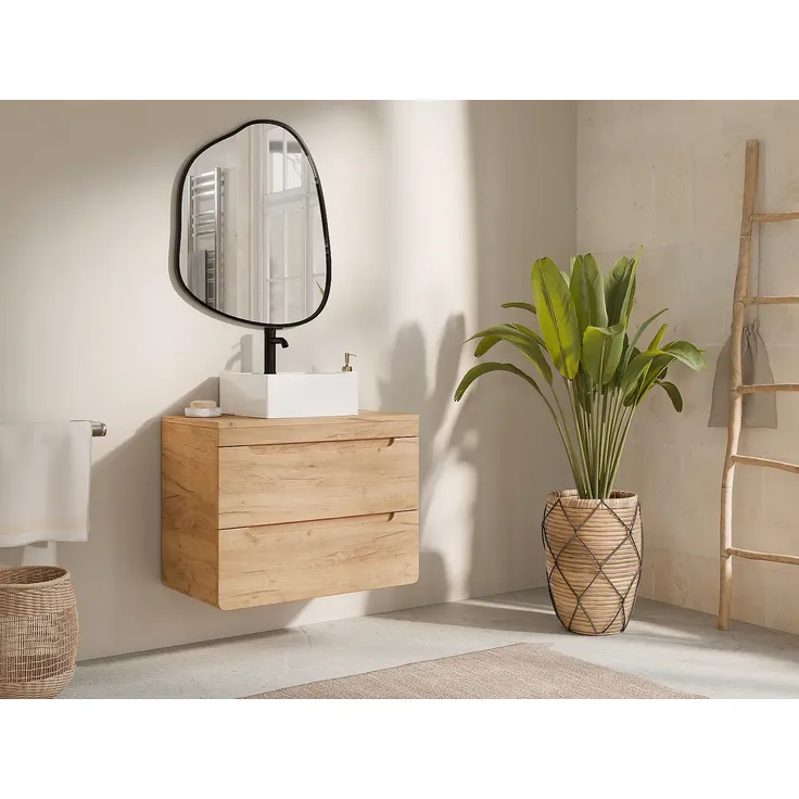 Vente-unique - ARUBA Waschbeckenmöbel Holz, Platte Beige - B 46 cm x H 59 cm x L 80 cm