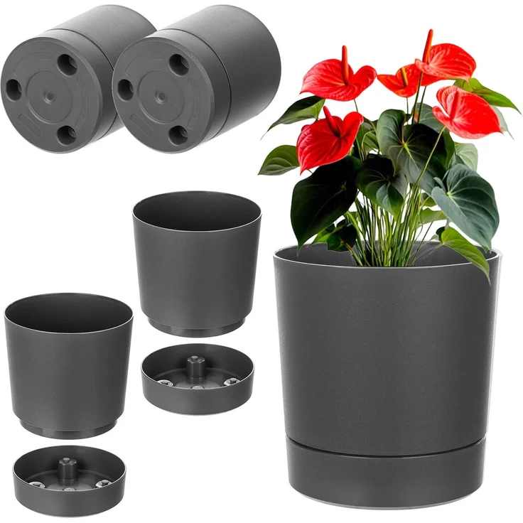 KADAX Blumentopf mit Untersetzer AURA 200, recycelt, anthrazit, 2er-Pack – Bild 2