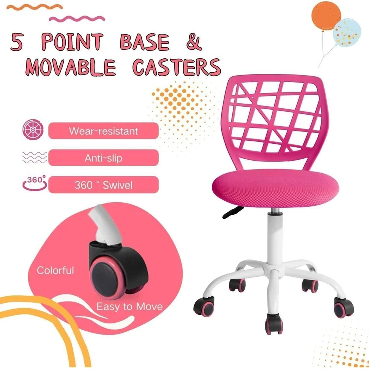 Höhenverstellbarer Bürostuhl Stoffsitz Ergonomisch Rosa – Bild 8