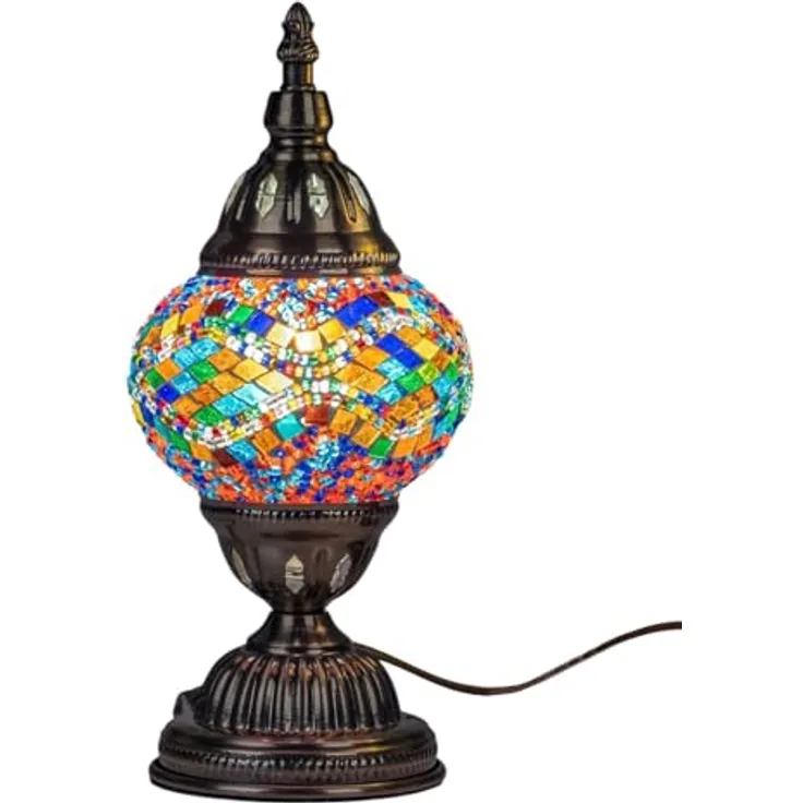 formano Tischlampe Kugel MAROKKO MOSAIK, 28cm hoch, antik schwarz bunt, Metall & Glas, E14 Leuchte